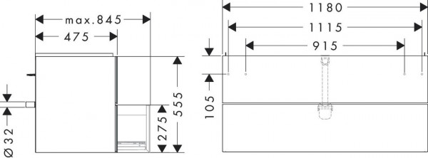 Wastafel Onderkast Hansgrohe Xevolos E 2 laden 1180x475x555mm Mat Leigrijs/Dunkel Eik