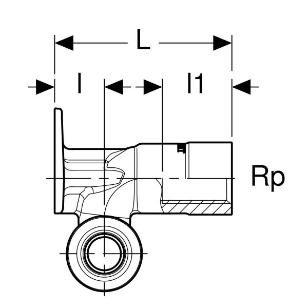 Geberit T-verbindingshoekset, 90° offset, 1/2" buitendraad MF Zwart