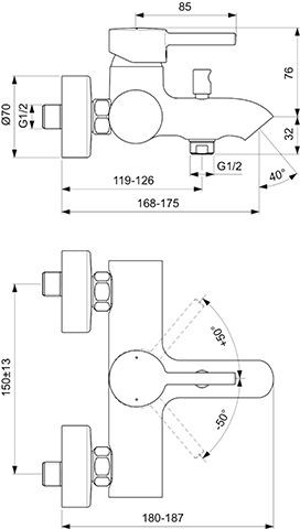 Thermostatische Mengkraan Bad Douche Ideal Standard CERALINE met omkeerventiel