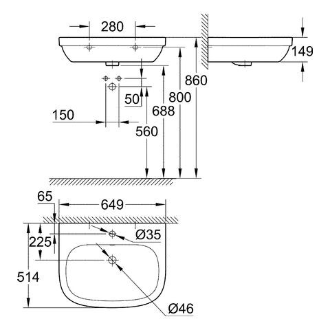 Grohe Euro keramiek wastafel 65x51 cm Met kraangat Pureguard wit 3932300h