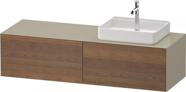 Meuble Pour Vasque à Poser Duravit White Tulip 2 tiroirs éclairés, vasque droite 1600x408mm Noyer américain massif/Taupe Brillant WT4864R77H30010